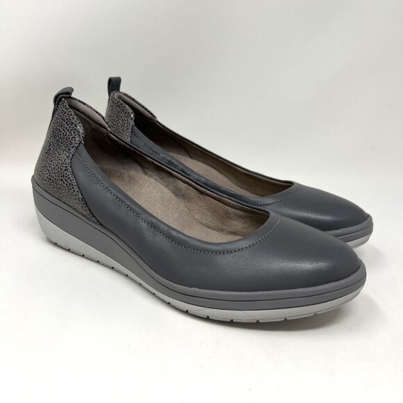 Vionic Jacey Comfort Shoes Gray Leather Slip On Low Wedge Heel Women’s Size 8 - Picture 2 of 12